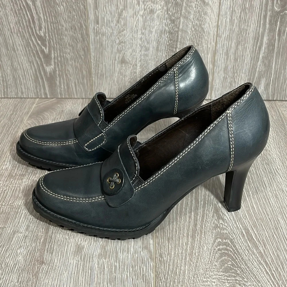 Mixit Black Leather Loafer Style Heels Charlize 9M